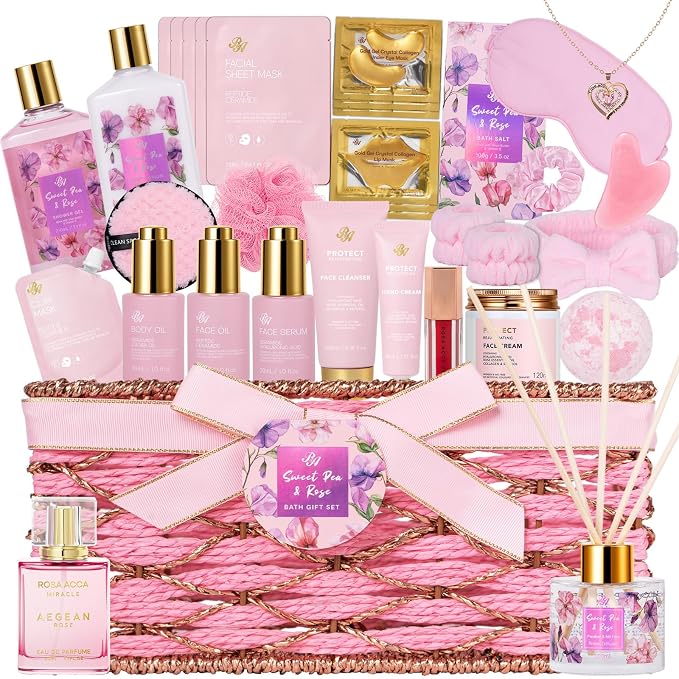 35 Pcs Mothers Day Gifts for Mom, Rose Bath & Body Gift Basket for Women by RAROSAACCA