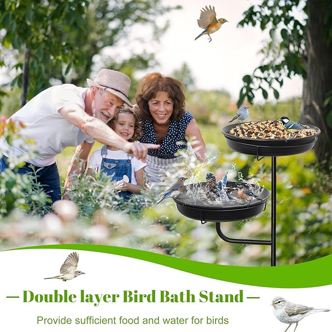 Freestanding Birdbaths Bowl Outdoor, Standing Garden Bird Bath Bird Feeder & - Image 3
