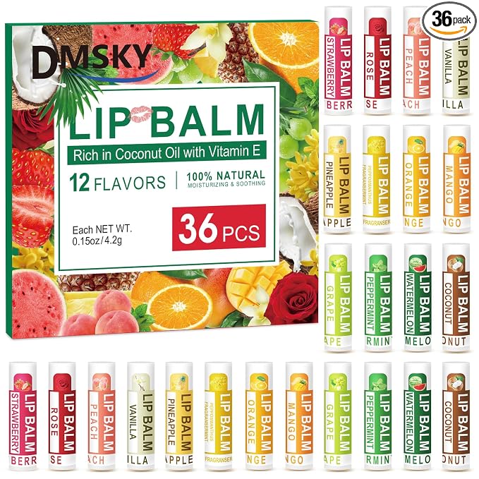 DMSKY 36 Pack Lip Balm, Natural Lip Balm Bulk by DMSKY