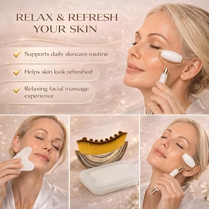 Lymphatic Contour Face Brush & Natural Jade Roller Set - Image 4