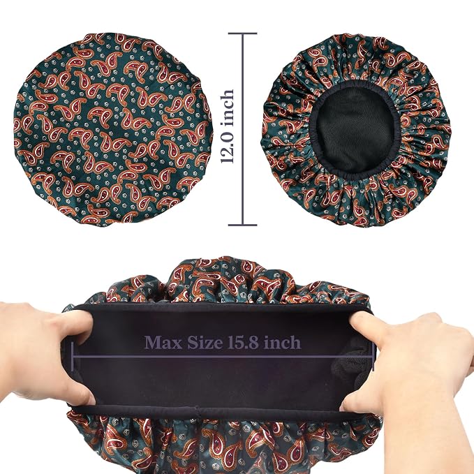 Paisley Satin Shower Cap, Three-Layer Terry Cloth Lined, - Image 2