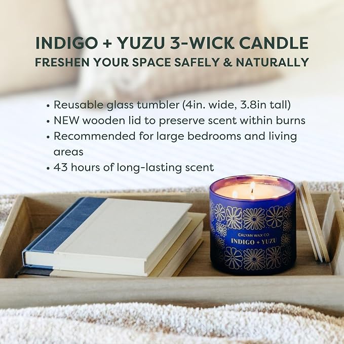 Calyan Wax Co. Indigo & Yuzu 3 Wick Scented Candle - Image 5