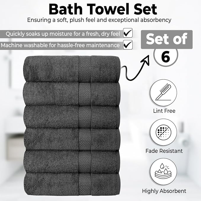 QUBA LINEN Hotel & Spa 100% Cotton Bath Towels Pack of 6, Ultra Soft, Quick Dry - Image 4
