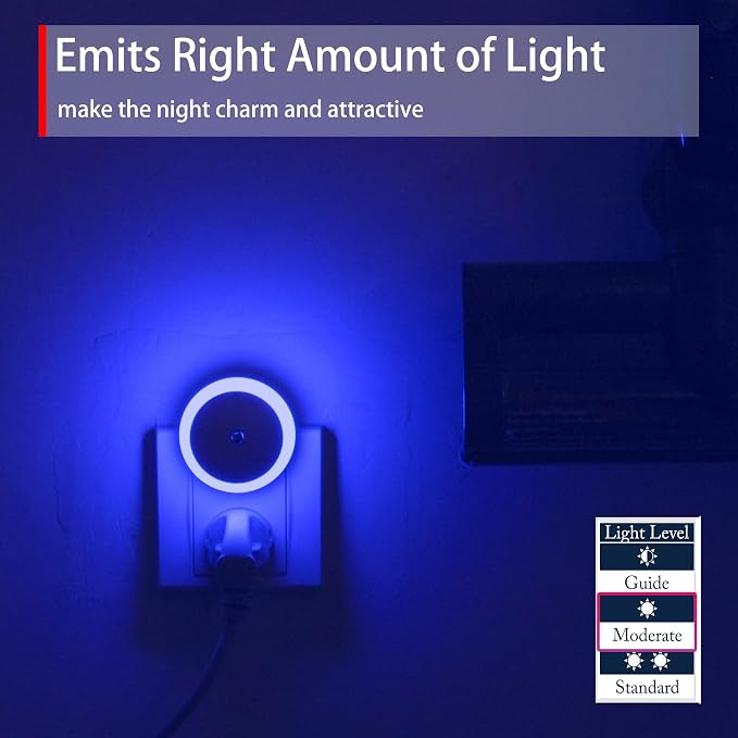 Blue LED Night Light, Plug in, Dusk to Dawn Smart Sensor, Small Round Nightlight - Image 6