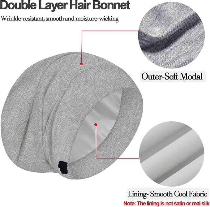 Sleep Cap Bonnet for Sleeping, Adjustable Cooling Ice Silk Lined Hair Bonnets - Image 6