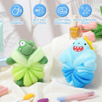 Nuenen 2 Pcs Bath Loofahs Kids Toddler Cute Cartoon Bath Sponges Loofah Pouf - Image 4