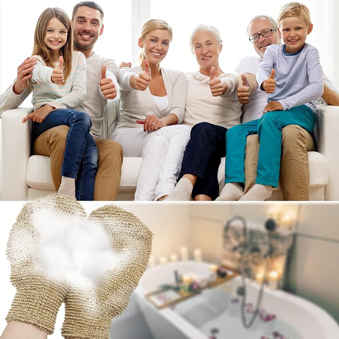 4 Pieces Bath Mitt Loofah Shower Gloves Natural Exfoliating Hemp Scrubbing Mitt - Image 5