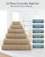 24-Piece 100% Cotton Towels and Washcloths Set – 2 Bath Sheets, 2 Bath - Image 3