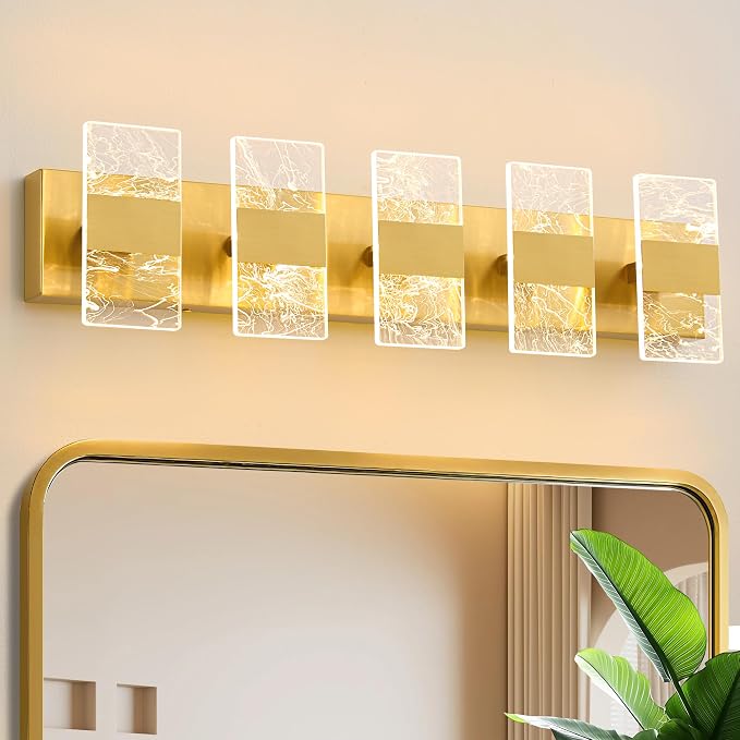 Modern LED Bathroom Light Fixtures Dimmable 5-Light Gold Vanity Light, 5CCT by NADOSAHomeLighting