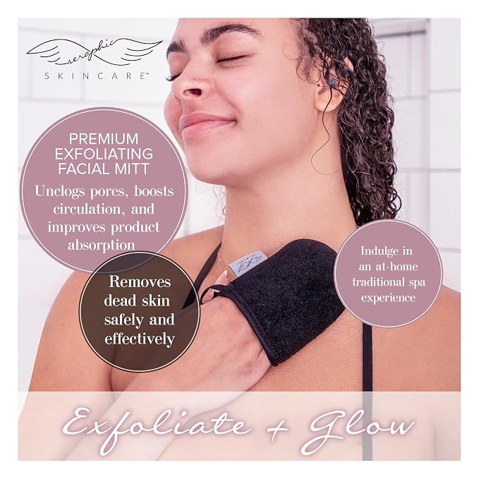 Seraphic Skincare Premium Exfoliating Facial Mitt – Dual-Sided Face Scrubber - Image 2