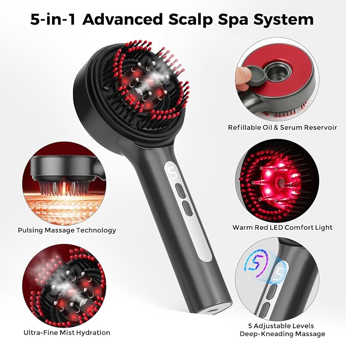 Electric Scalp Massager, 5 in 1 Refillable Oil Reservoir and Mist 3 Step At - Image 3