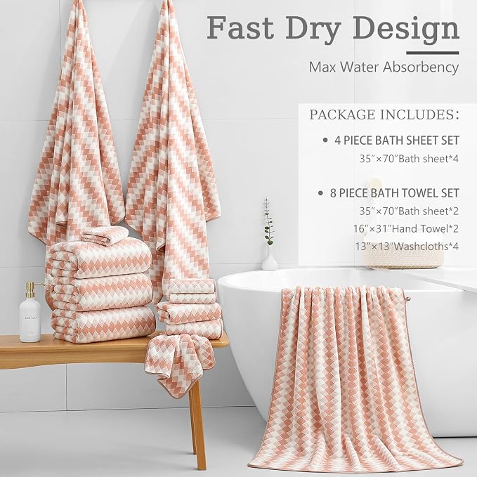 8 Piece Bathroom Towel Set |2 Oversized Bath Towels, 2 Hand Towels, 4 - Image 4