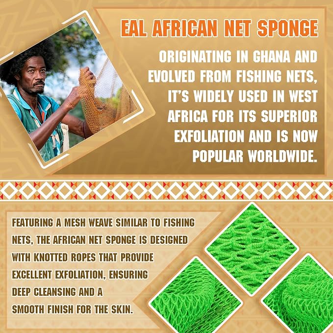 2 Pieces African Net Sponge – Real Authentic Exfoliating Bath Sponges - Image 4