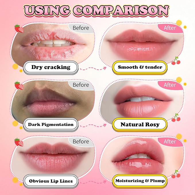 4PCS Lip Scrub and Mask Set, Cherry and Honey Pot Lip Balm, Strawberry and - Image 3