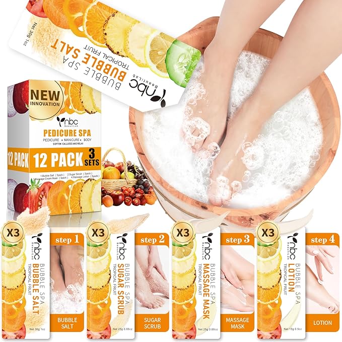 Pedicure Kit Foot Soak Set: Bubble Salt, Sugar Scrub, Massage Mask, Massage by nbcBeautiLab