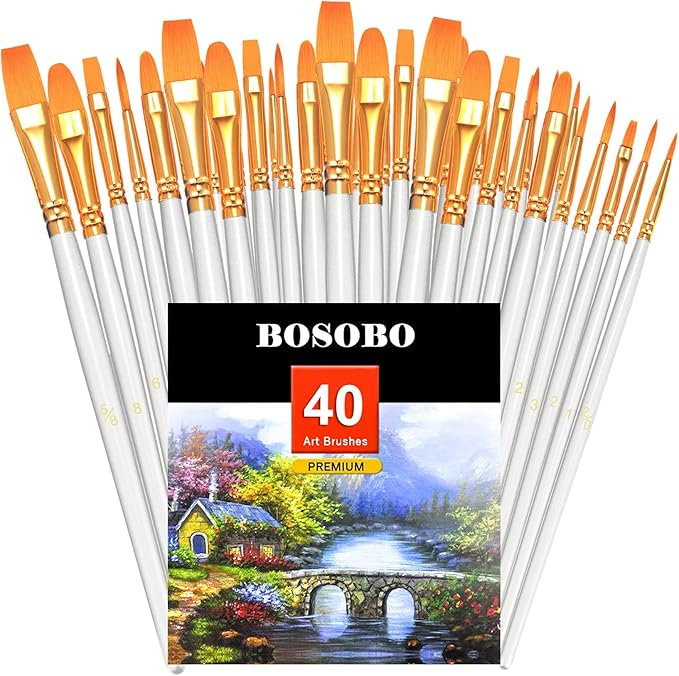 BOSOBO Paint Brushes Set, 4 Pack 40 Pcs Round Pointed Tip Paintbrushes Nylon by ArtistPaintBrushesSet