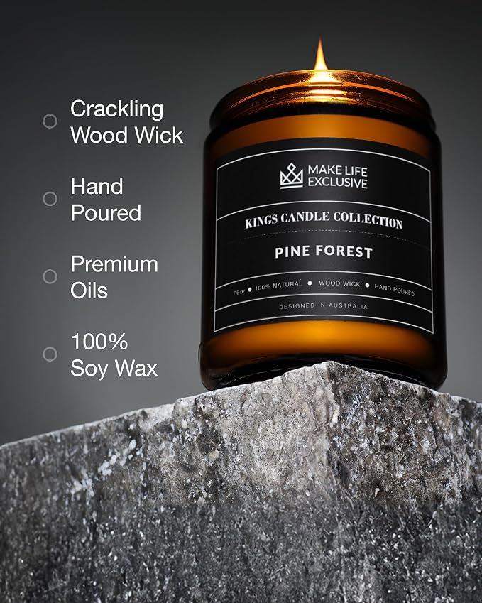 Scented Candles for Men | Pine & Cedar Scented | Wooden Wick, Long Lasting - Image 3