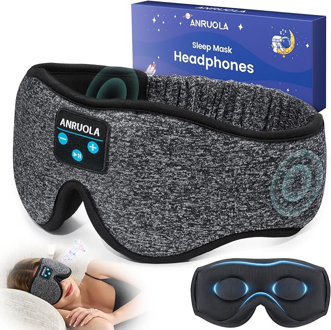 Bluetooth Sleep Mask with Wireless Headphones – Soft 3D Contoured Eye Mask by ANRUOLA