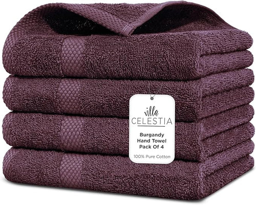 100% Cotton Hand Towel Set of 4, Sustainable, Highly Absorbent, Quick Drying by VillaCelestia