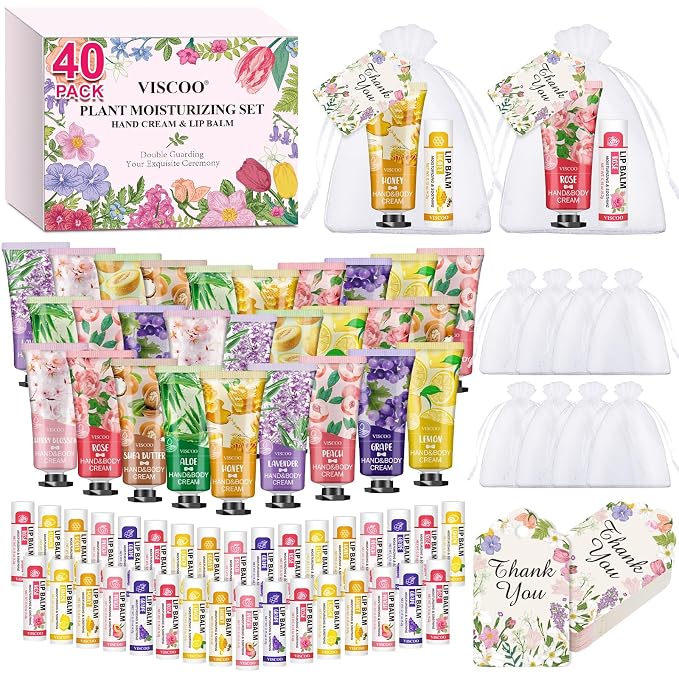 VISCOO 40 Sets Hand Cream and Lip Balm Bulk Set, Mothers Day Gifts, Teacher by VISCOO