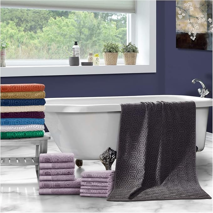 Superior Honeycomb 100% Cotton 500 GSM 12 Piece Bath Towel Set, 6 Washcloths - Image 2