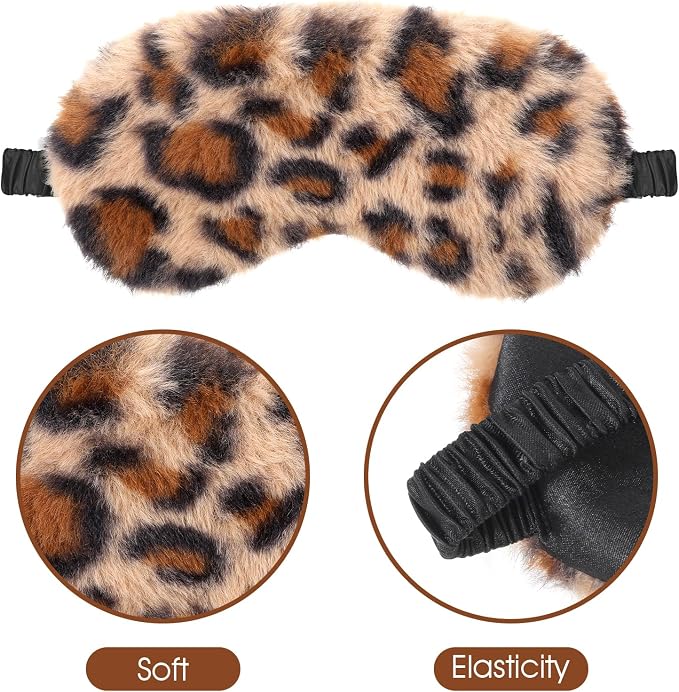 2 Pcs Plush Leopard Eye Mask Soft Sleeping Blindfold Eye Cover Comfortable - Image 5