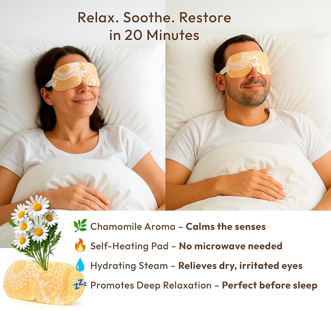 Steam Eye Mask - 16 Pack Chamomile Self-Heating Warm Compress - Image 2