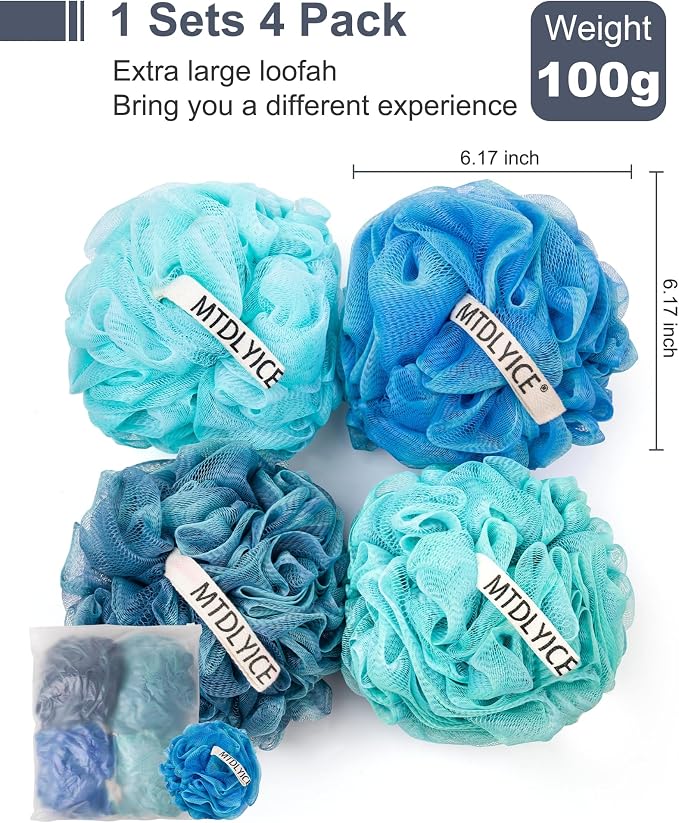 MTDLYICE Loofah Sponge, XXL Large Loofah 100g 4 Pack, Bath Sponge Soft Mesh - Image 3