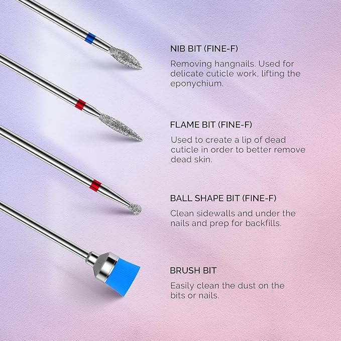 MelodySusie Nail Drill Bits Set, 3/32'' Professional Nail Bits - Image 5