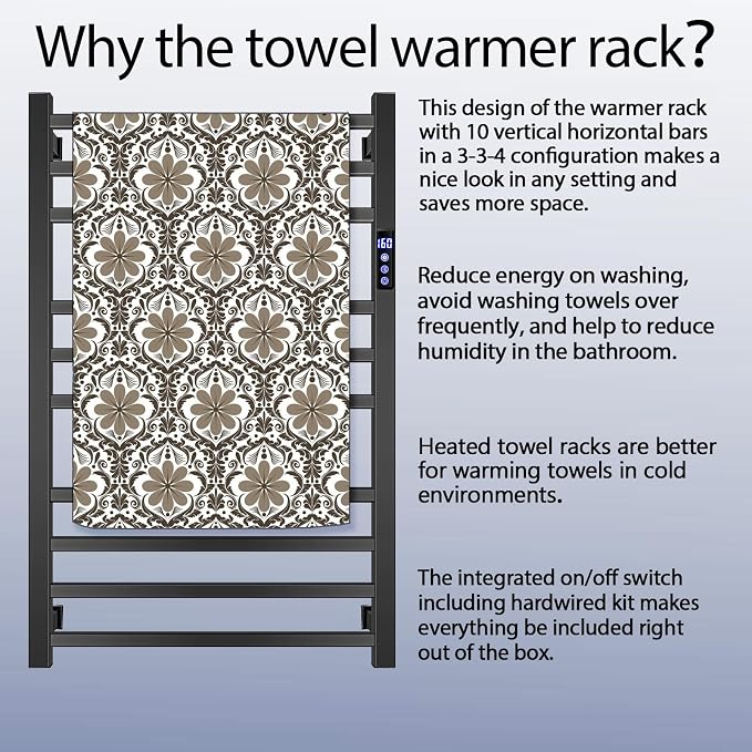 XBVV Black Towel Warmer Rack for Bathroom - Image 7
