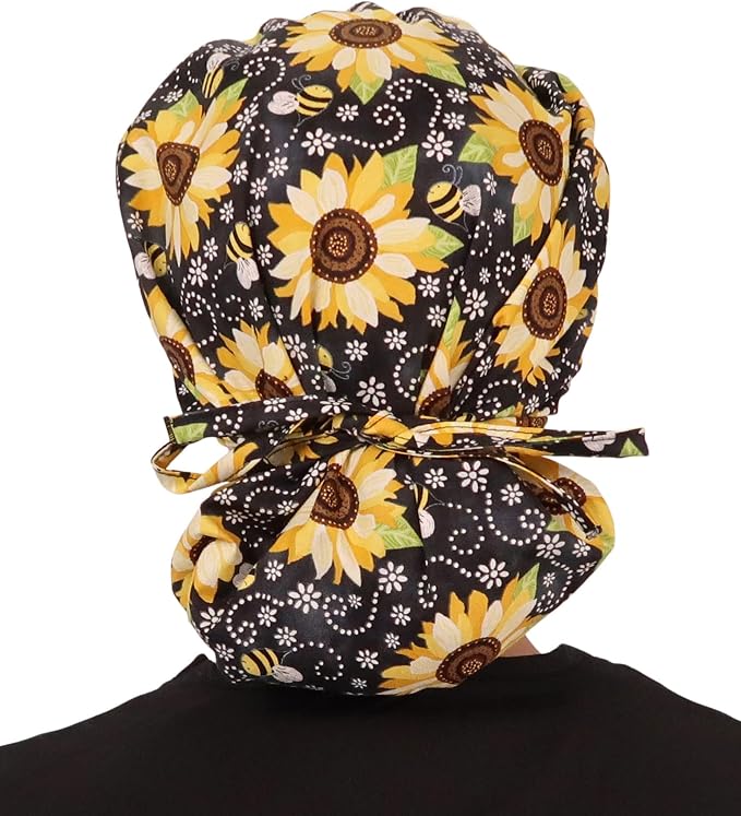 Sparkling EARTH Banded Bouffant Surgical Scrub Ponytail Working Caps and - Image 2