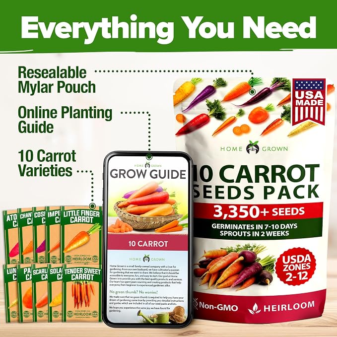 HOME GROWN Rainbow Carrot Seeds 10 Variety Mix 3350+ Heirloom Non-GMO Seeds - Image 8