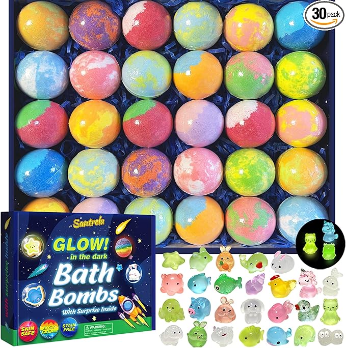 Bath Bombs for Kids with Surprise Inside, 30 Pack Kids Bath Bombs with Toys by Santrela