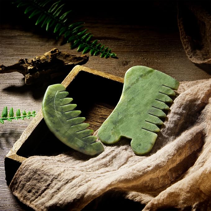BBTO 2 Pcs Jade Comb for Scalp Massage Gua sha Comb for Head Body spa Hair - Image 3