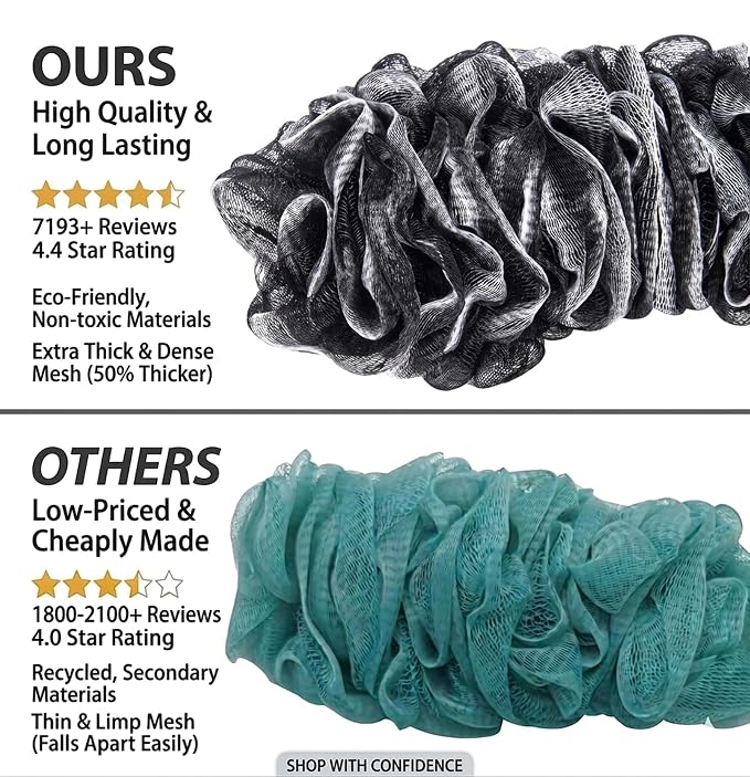 Back Scrubber for Shower, Loofah Long Handle Bath Body Brush, Soft Nylon Mesh - Image 2