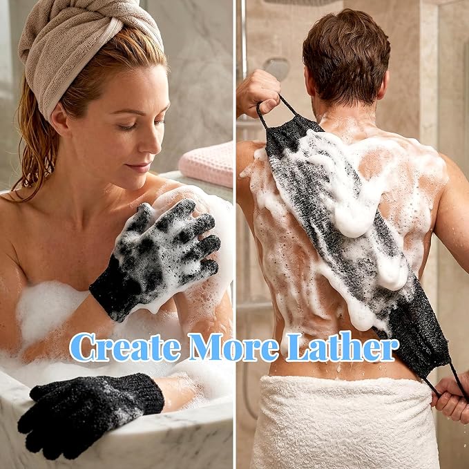 2 Pack Exfoliating Back Scrubber Bath Gloves Set Washcloth Back Scrubber Set - Image 5