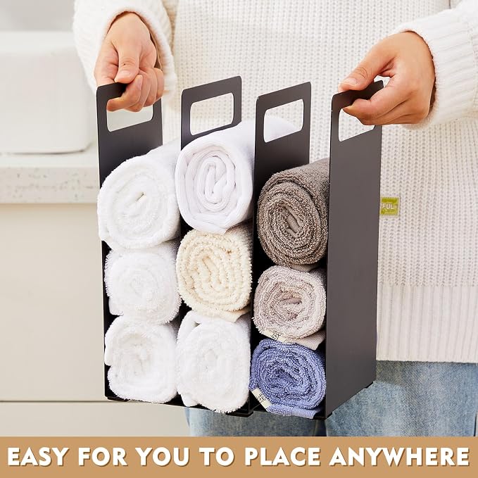 LEIFIDE Set of 4 Interlocking Towel Organizer Metal Bathroom Towel Storage Rack - Image 2