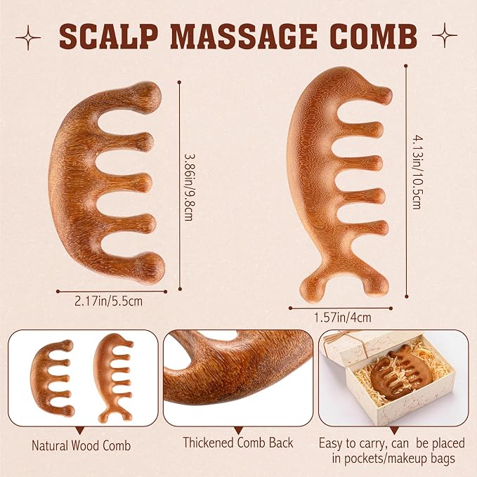 LemonRoad 12 Pack Wooden Scalp Massager Natural Sandalwood Wide Tooth Combs - Image 2