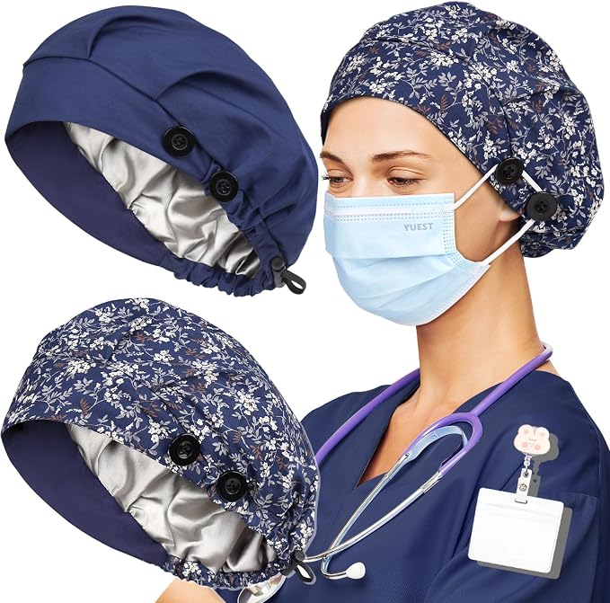 2 Pack Satin Lined Bouffant Scrub Caps - Image 5