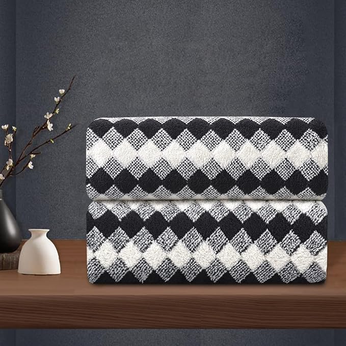 2 Hand Towel Set 16"x31" Black White Towel Set by MAGGEA