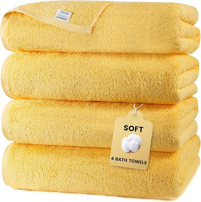 SEMAXE 4 Piece Yellow Bath Towel Set by SEMAXE