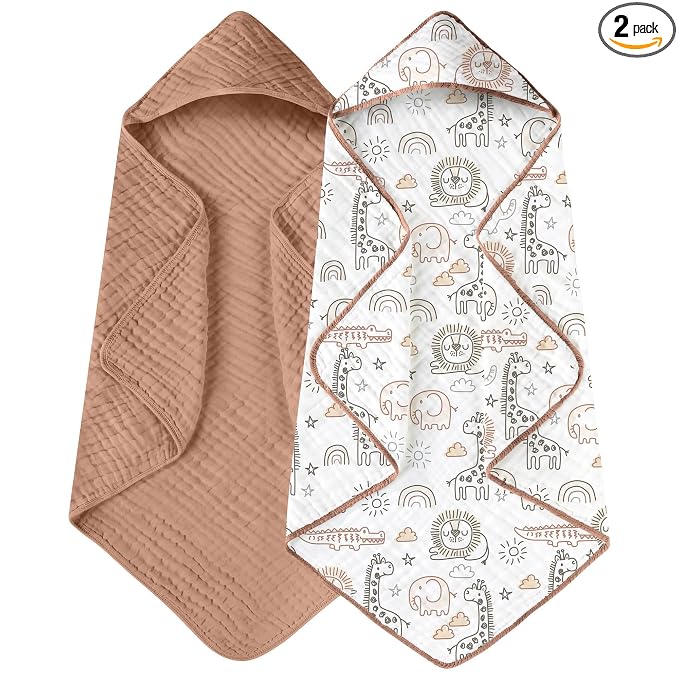 Yoofoss Hooded Baby Towels for Newborn 2 Pack 100% Muslin Organic Cotton Baby by YOOFOSS