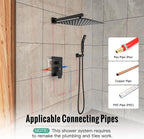 SR SUN RISE Matte Black Square Rainfall Shower Head and Handle Set, Wall - Image 3