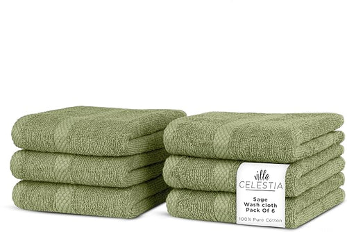 100% Cotton Wash Cloth for face & Body Set of 6, Sustainable, Highly Absorbent by VillaCelestia