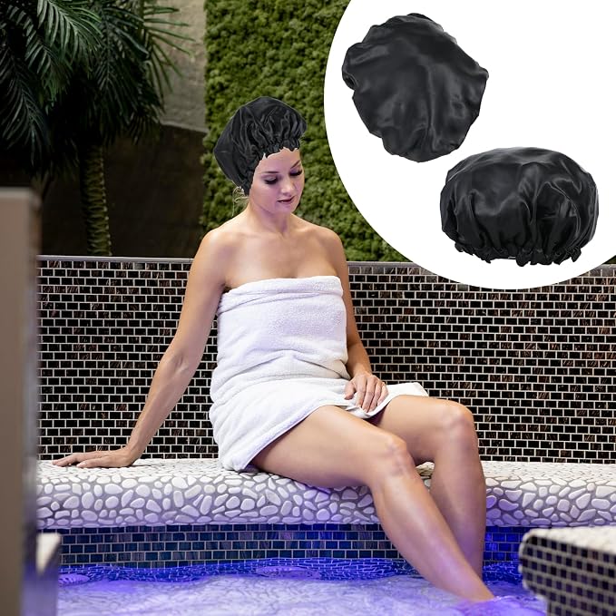 Ymapinc Reusable Shower Caps for Women Waterproof Hair Shower Cap Adjustable - Image 7