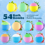 54 Pack Handmade Bath Bombs – 11 Vibrant Colors & 9 Unique Scents, Long-Lasting - Image 2