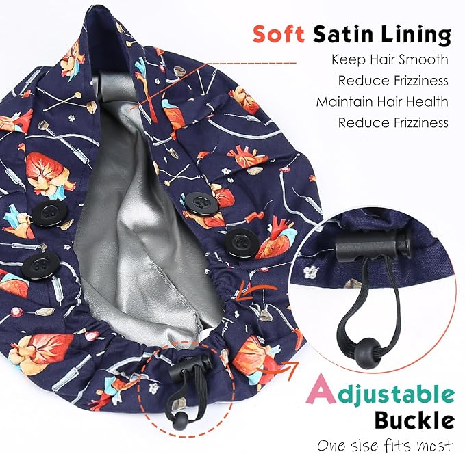 2 Pack Satin Lined Bouffant Scrub Caps - Image 3