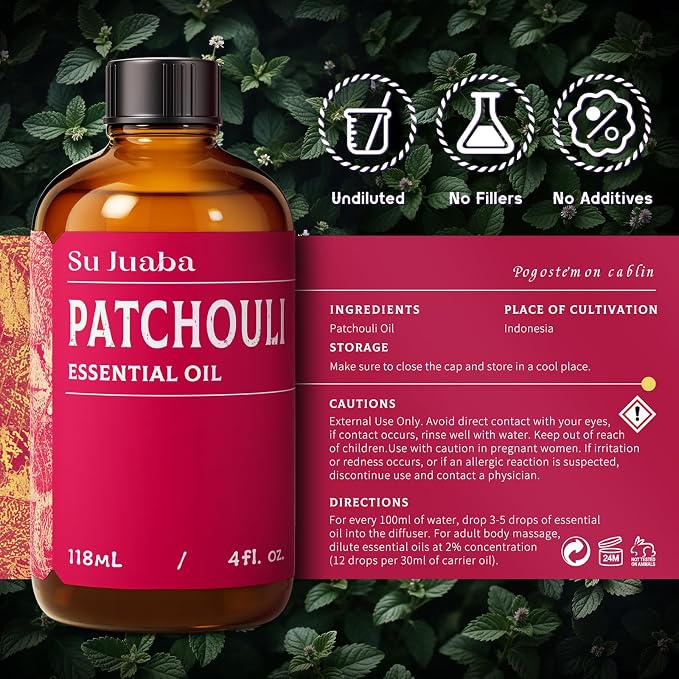 SU JUABA Patchouli Essential Oil 4 Fl Oz, 100% Pure Natural Aromatherapy Oil - Image 6