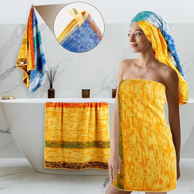 SEMAXE Colorful Striped Bath Towel, 100% Cotton Bath Towel - Image 2