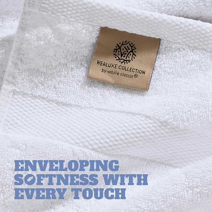 Wealuxe White Bath Towels Set of 4 — 27 x 54 Inch, 100% Ring Spun Cotton 650GSM - Image 3